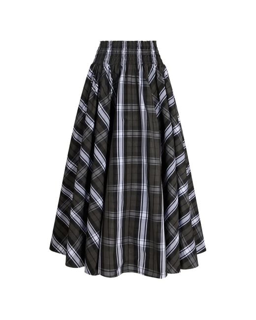 Patou Black Smocked Check Midi Skirt