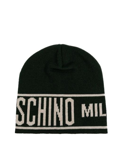 Moschino Black Logo-Detail Wool Beanie for men