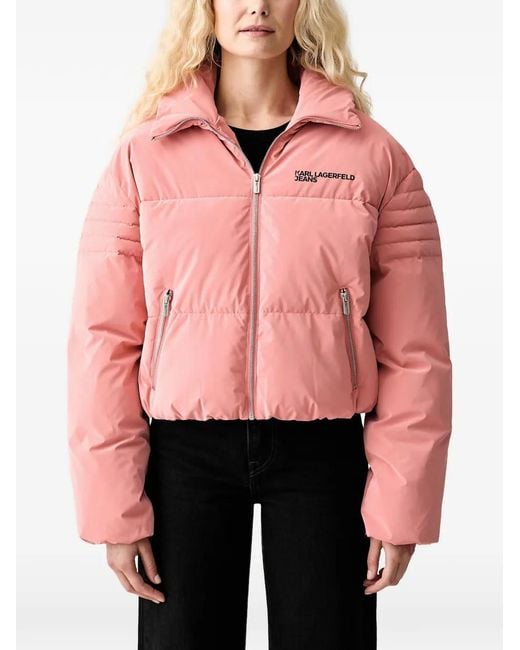 Karl Lagerfeld Pink Logo-Print Padded Jacket