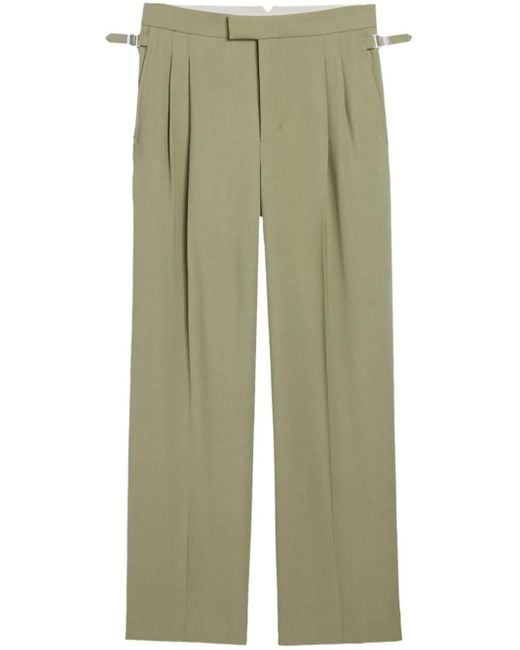 AMI Green Pleat-detail Wide-leg Trousers for men