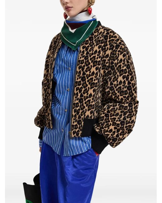Essentiel Antwerp Black Leopard-Print Bomber Jacket
