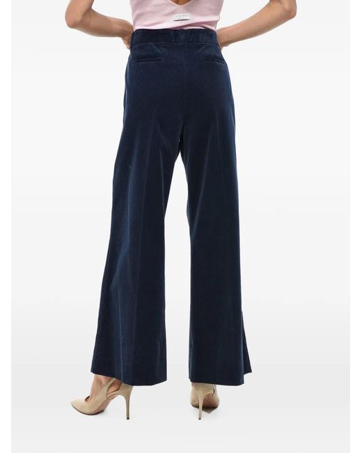 Ql2 Blue Melody Ribbed-Velour Wide-Leg Trousers