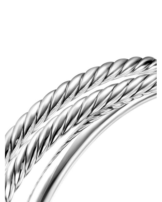 David Yurman White Sterling Bold Crossover Three Row Cuff Bracelet