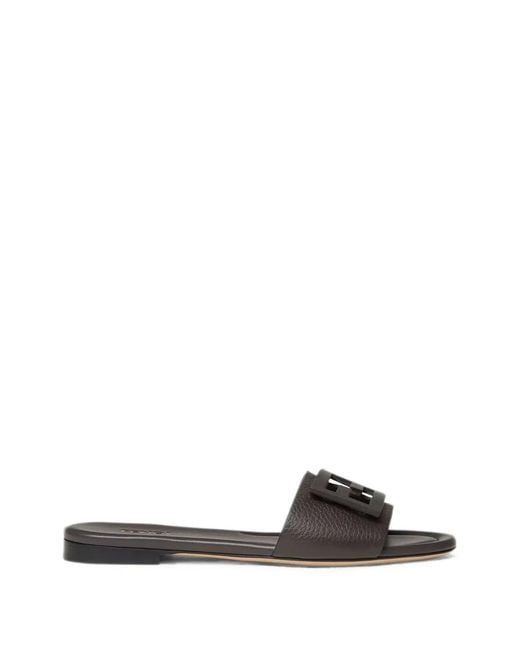 Fendi White Baguette Dark Leather Slides