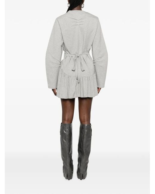 The Attico Gray Pleated Long-Sleeve Mini Dress