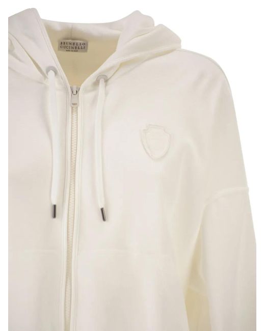 Brunello Cucinelli White Cotton Jersey Zip-Up Hoodie