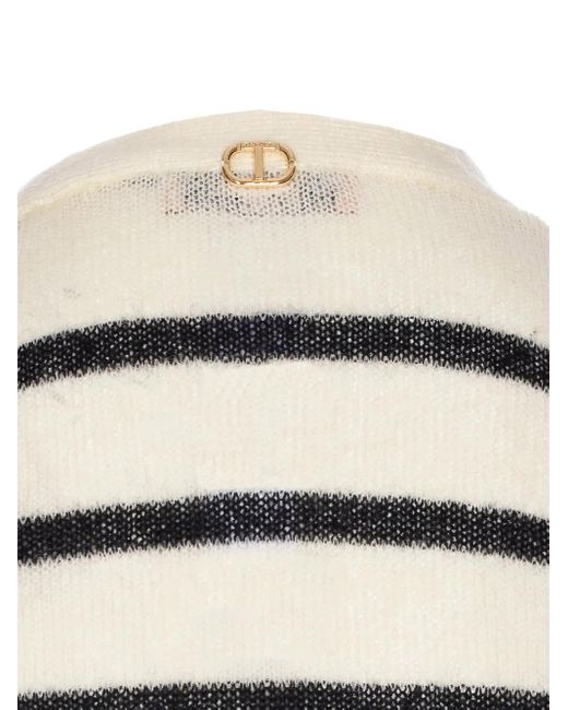 Twinset White Striped Lace-Detail Cardigan