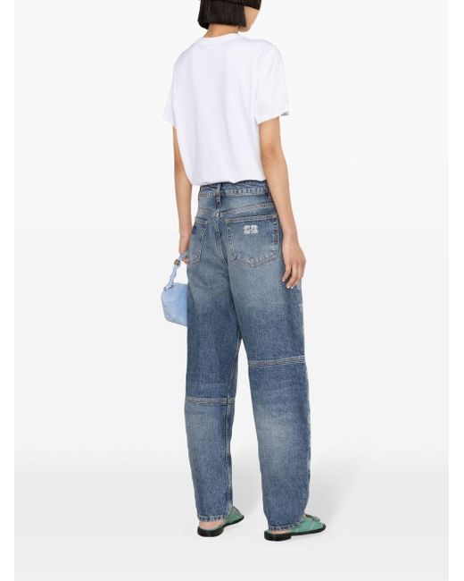 Ganni Blue High-waisted Tapered Jeans With Logo