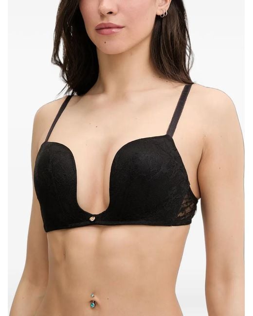 Guess Black Lace-Overlay Plunge Bra