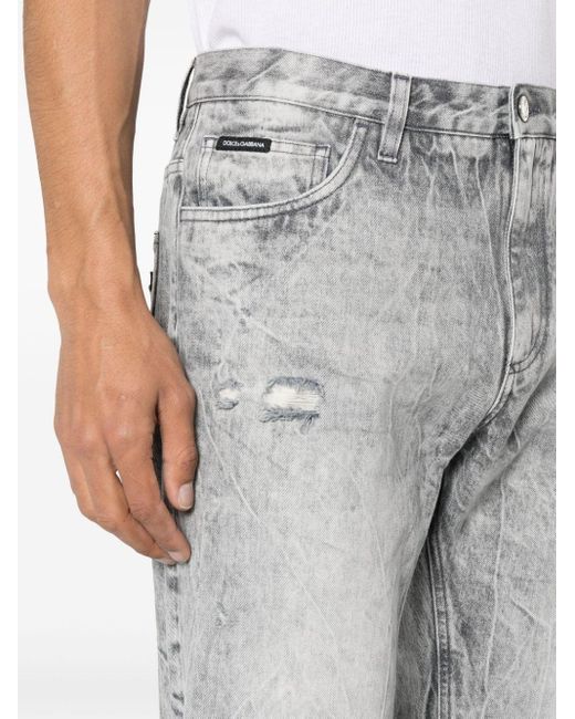 Dolce & Gabbana Gray Logo-plaque Tapered Jeans for men