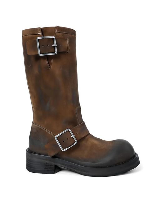 Ann Demeulemeester Brown Sarith Buckle-Fastening Suede Biker Boots