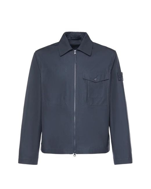 Stone Island Blue Patch-Pocket Shirt Jacket for men