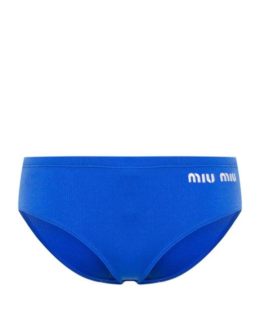Miu Miu Blue Badehose mit Logo-Stickerei