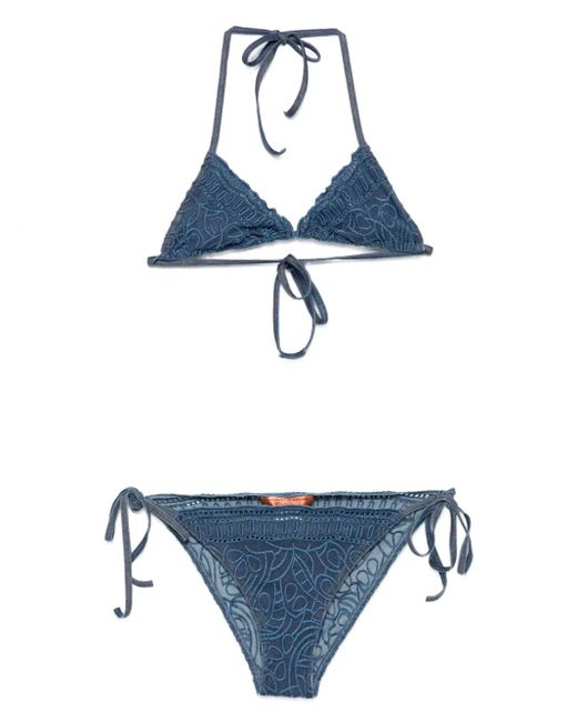 Ermanno Scervino Blue Embroidered Triangle Bikini