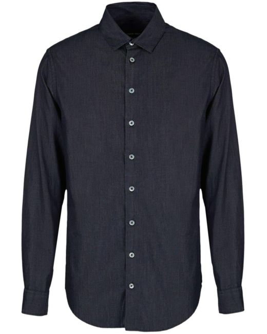 Giorgio Armani Blue Slub-effect Cotton Shirt for men