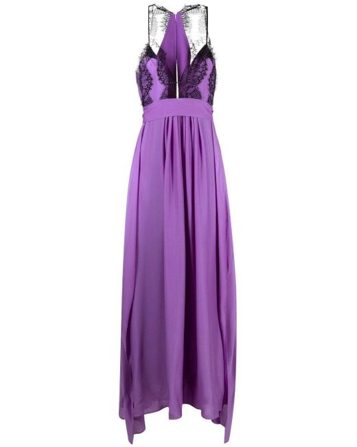 Victoria Beckham Purple Lace-trim Plunging Gown