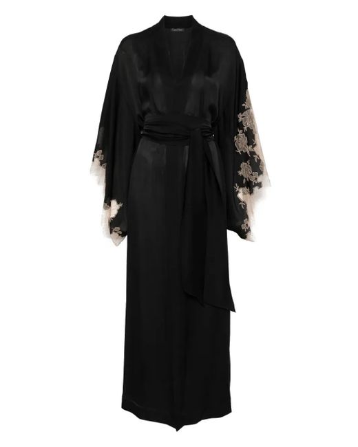 Albornoz de seda con encaje Calais Caudry Carine Gilson de color Black