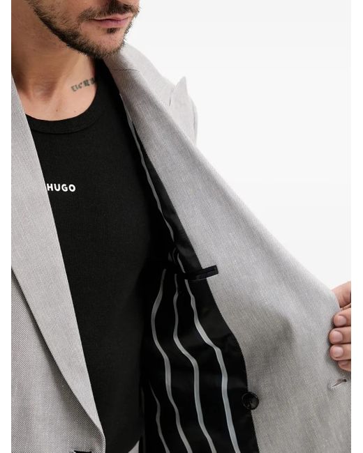 HUGO Gray Textured Double-Breasted Suit for men