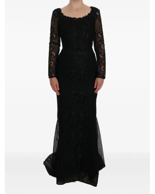 Dolce & Gabbana Black Floral-Lace Long-Sleeved Maxi Dress