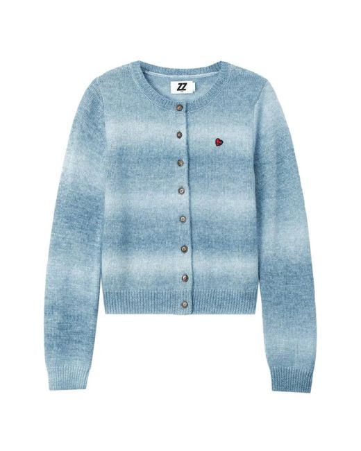 Izzue Blue Gradient-Effect Heart-Patch Cardigan
