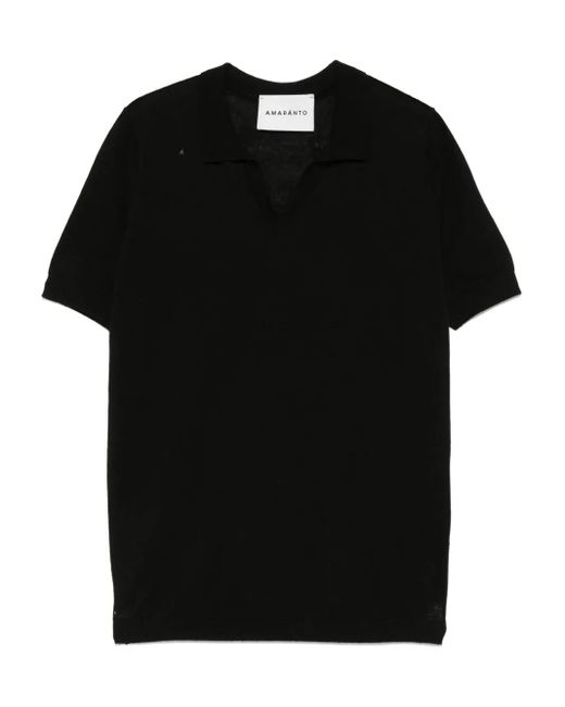 Amaranto Black Linen-Blend Polo Shirt for men