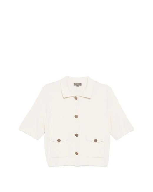 N.Peal Cashmere White Cutaway Collar Short-Sleeve Blouse