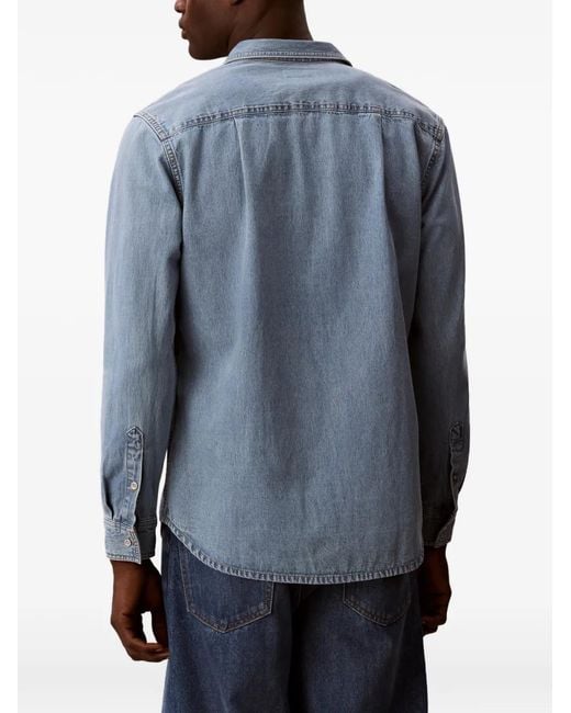 Calvin Klein Blue Long-Sleeved Chest-Pocket Shirt for men