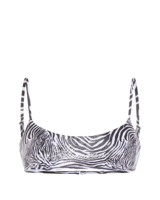 Blumarine White Zebra-Print Bikini Top