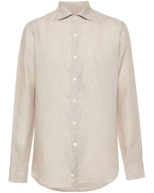Canali Linnen Overhemd Met Slub Textuur in het White voor heren