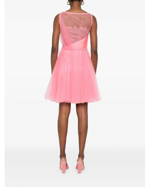 Gemy Maalouf Women's Pink Embellished Tulle Mini Dress