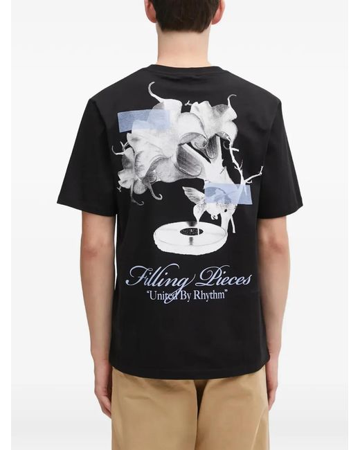 Filling Pieces Black Graphic-Print Logo-Print T-Shirt for men