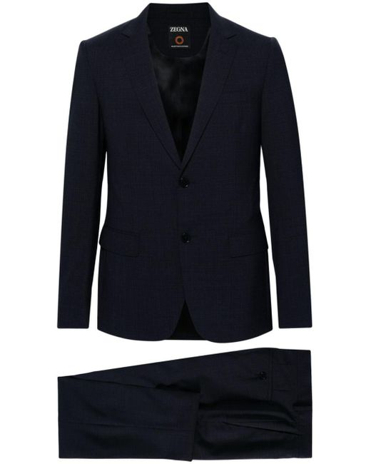 Zegna Blue Single-breasted Mélange-effect Suit for men