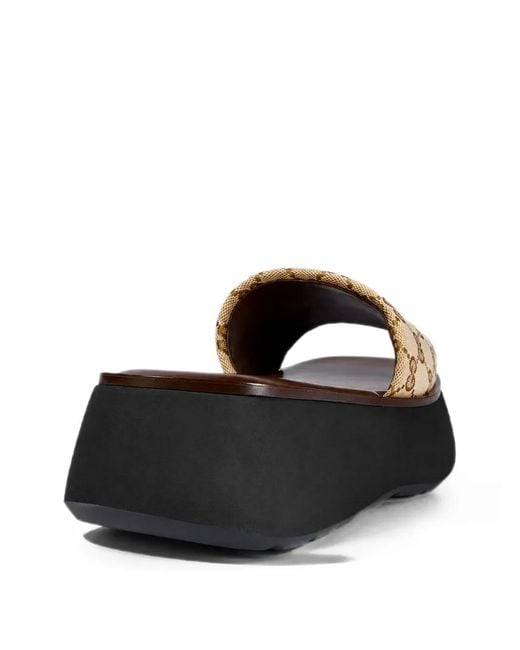 Gucci Black Gg-Pattern Platform Sandals