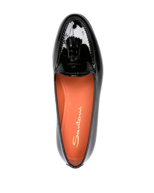 Santoni Black Tassel-detail Patent Loafers