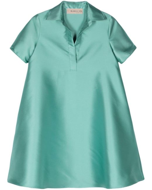 Blanca Vita Green A-line Satin Shirt Dress