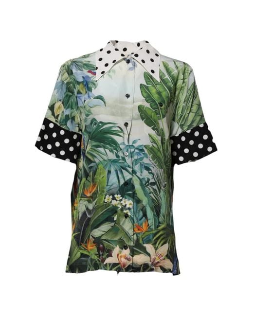 Dolce & Gabbana Green Floral-Print Silk Shirt