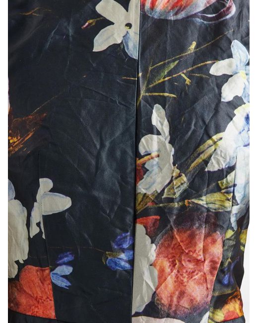 Erdem Black Floral-Print Crinkled Satin Midi Cocktail Dress