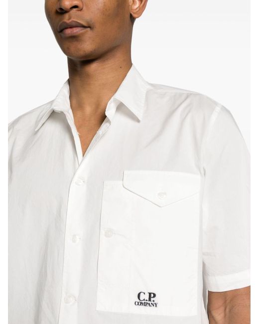 C P Company White Popeline Short Sleeve Shirt for men
