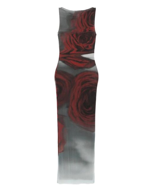 Jean Paul Gaultier Purple Midikleid mit Rosen-Print