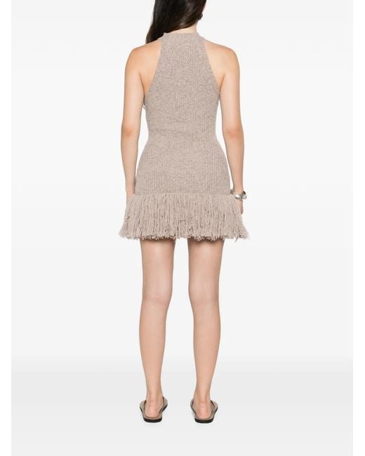 ELY ELY Natural Fringe-Trim Ribbed-Knit Mini Dress