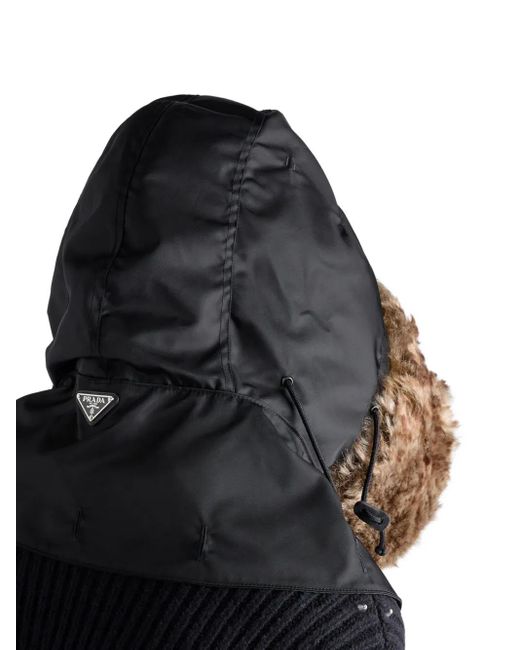 Prada Black Shearling-Trimmed Hood for men