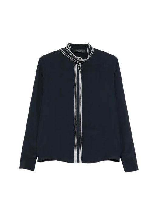 Fabiana Filippi Blue Striped-Trim Long-Sleeve Shirt