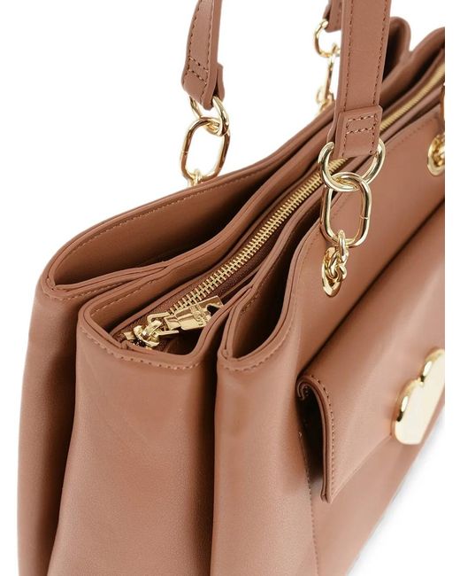 Love Moschino Brown Heart-Plaque Tote Bag