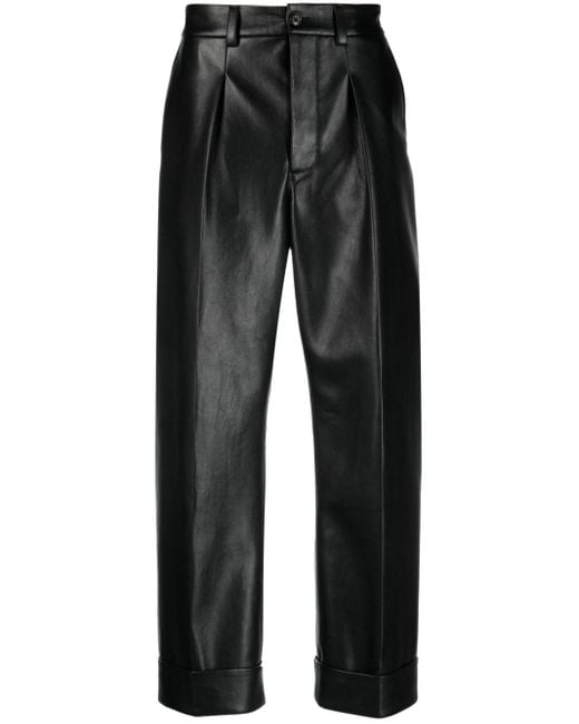 Nanushka Black Straight-leg Leather Trousers for men