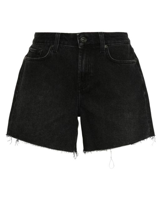 7 For All Mankind Black Raw-cut Denim Shorts
