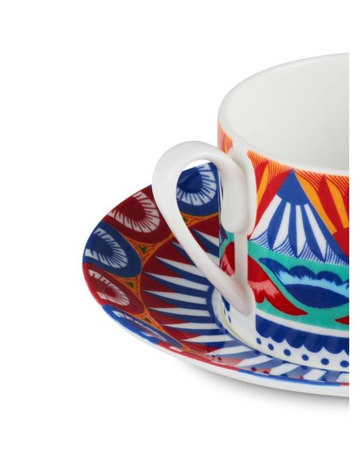 Set da tè con motivo geometrico in porcellana di Dolce & Gabbana in Blue