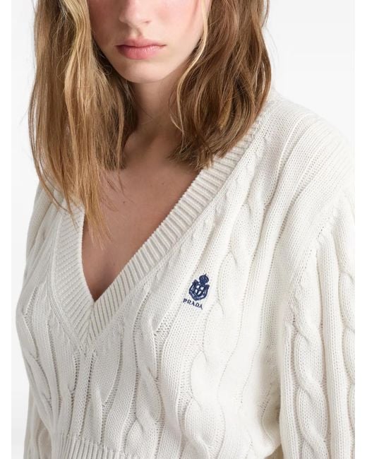 Prada White V-Neck Cotton Sweater