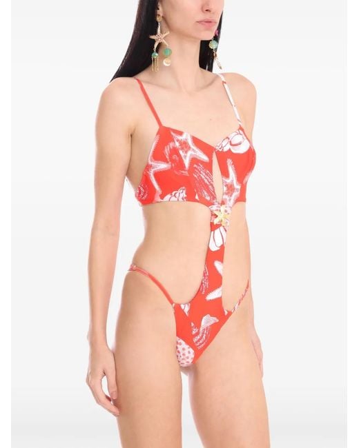 Amir Slama Red X Jade Picon Starfish-Print Swimsuit