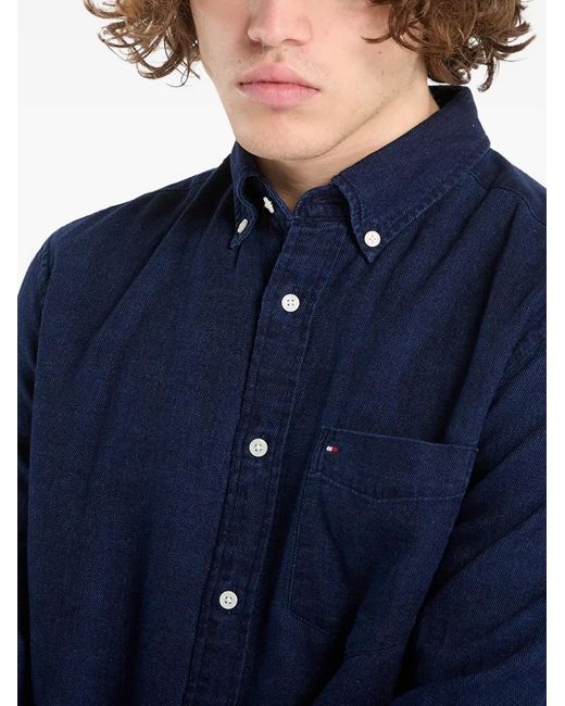 Tommy Hilfiger Blue Button-Down Chest-Pocket Shirt for men