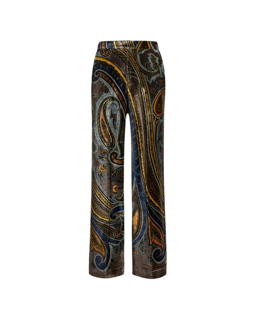 Etro Black Straight-Leg Velvet Trousers With Paisley Motif